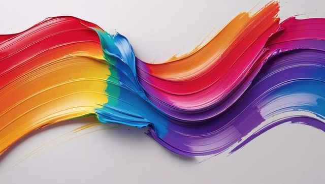 Vibrant multicolored paint brushstroke on white background