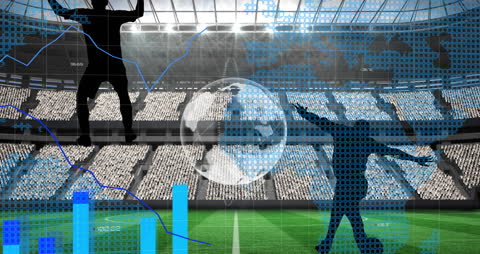 Futuristic Sports Stadium with Digital Interface Overlay