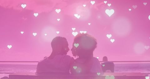 Romantic Couple in Love on Beach with Heart Overlay - Download Free Stock Images Pikwizard.com