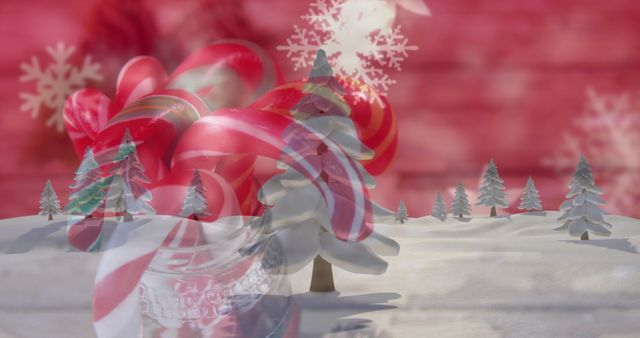 Winter Wonderland with Candy Canes in Christmas Red Background - Download Free Stock Images Pikwizard.com