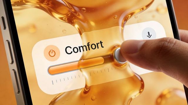 Finger adjusting comfort slider on smartphone interface with amber glow