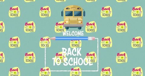Colorful back to school welcome with yellow school bus