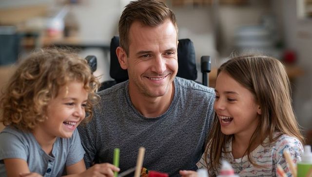 Father Encouraging Creative Exploration Children Painting Together