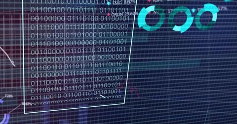 Translucent binary hud overlay for cybersecurity dashboard and data visualization