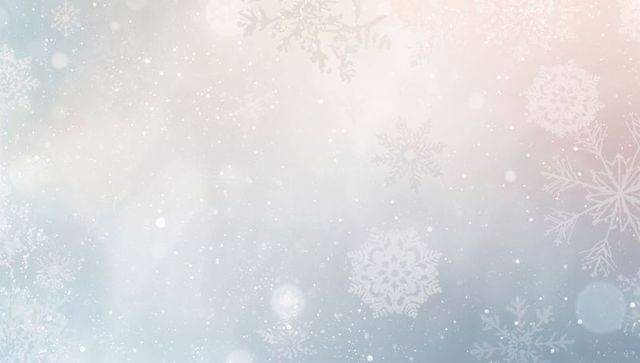Pastel Winter Bokeh with Ornate Snowflakes, Soft Falling Snow and Frosty Branch Accents