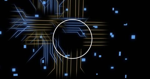 Digital circuit board illustration with technology elements