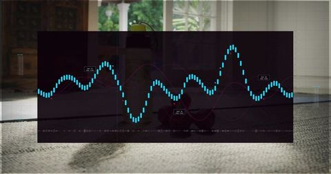 Living room dashboard displaying smart home audio waveform and live levels