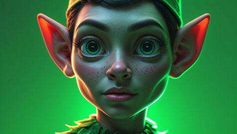 Whimsical Elf Child with Vibrant Green Accents
