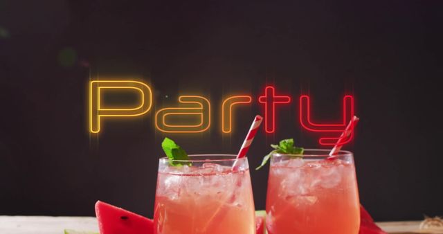 Neon Party Sign and Refreshing Cocktails - Download Free Stock Images Pikwizard.com