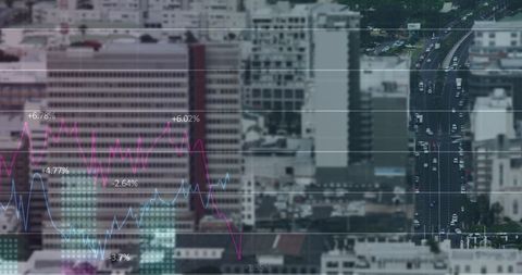 Financial Data Charts Overlay Cityscape Skyline