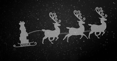 Sleigh and Reindeer Silhouette with Snowfall