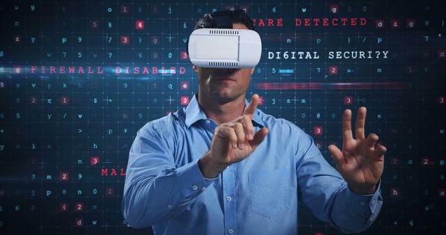 Man Using VR in Cybersecurity Simulation with Hacking Alerts in Background - Download Free Stock Images Pikwizard.com