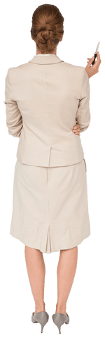 Caucasian Businesswoman Standing Holding Pen Transparent Background