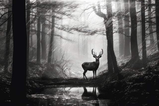 Black and white portrait of deer in misty forest, copy space, created using generative ai technology - Download Free Stock Photos Pikwizard.com