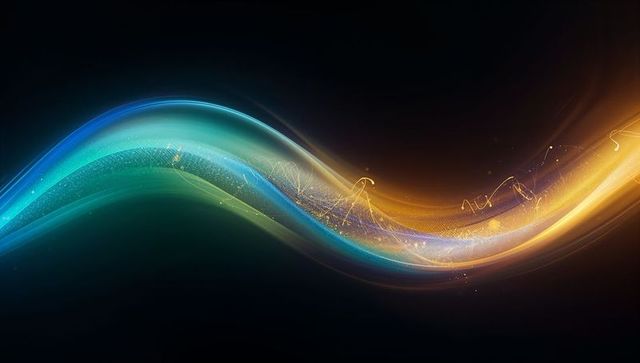 Luminous Multicolor Wave Ribbon Flowing Across Dark Background with Neon Light Trails