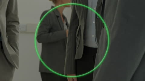 Dynamic Businesspeople Networking with Neon Circle Overlay