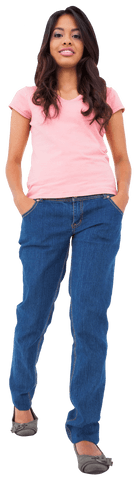 Smiling Woman in Pink T-Shirt Isolated on Transparent Background
