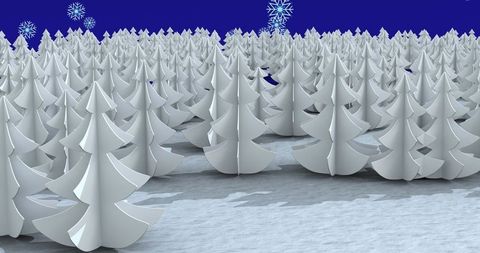Stylized winter forest with modern snowflake design