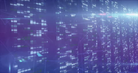 Futuristic Data Network Animation with Moving Light Columns