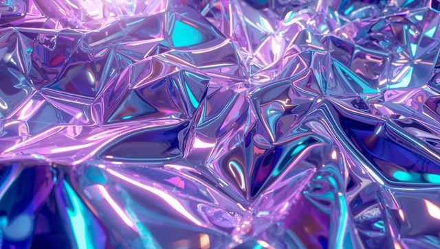 Futuristic iridescent metallic surface with purple blue reflections