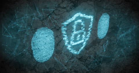 Digital Security Concept Featuring Glowing Padlock and Fingerprints