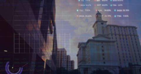 Stock Market Trends with Urban Cityscape Background