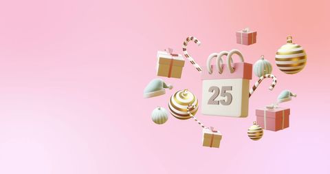 Festive calendar with christmas decor on pink background