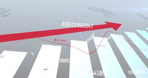 3d financial growth visualization showing bold rising red arrow, white bars and trend line