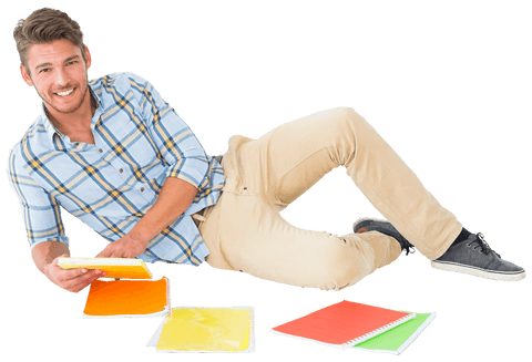smiling man studying with notebooks on transparent background - Download Free Stock Videos Pikwizard.com