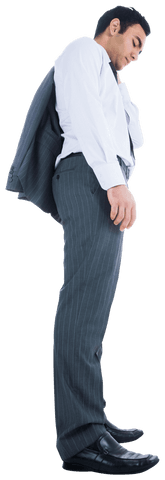 Sad Biracial Businessman in Gray Suit on Transparent Background