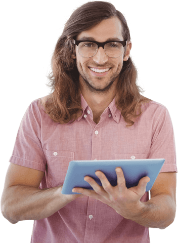Smiling Hipster With Tablet, Transparent Background Design - Download Free Stock Videos Pikwizard.com