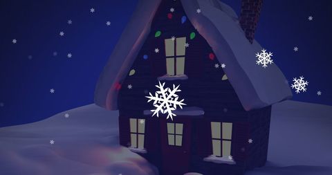 Snowfall Over Christmas House with Festive Lighting in Winter - Download Free Stock Images Pikwizard.com