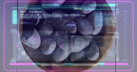 Holographic HUD scanning bowl of berries, sweeping focus boxes and streaming data
