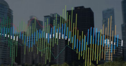 Dynamic Digital Data Visualization Over Modern Cityscape