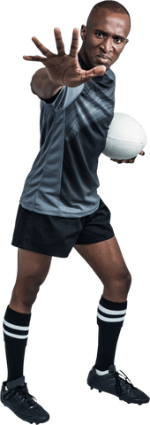 Rugby Player Energetically Gesturing Holding White Ball Transparent