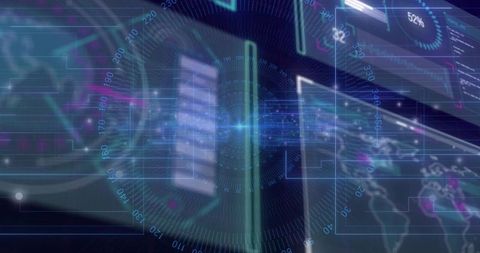 Projecting holographic data column and radial HUD with floating analytics panels
