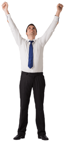 Happy Caucasian Businessman Celebrating on Transparent Background