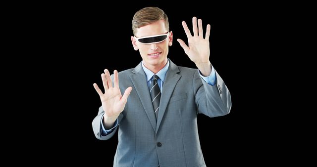Businessman Using Futuristic VR Glasses and Interacting with Virtual Interface - Download Free Stock Images Pikwizard.com