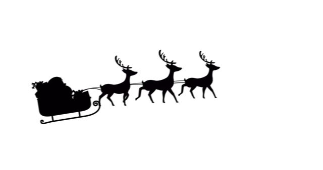 Santa Claus Silhouette Sleigh Pulled by Reindeer Black on White - Download Free Stock Images Pikwizard.com