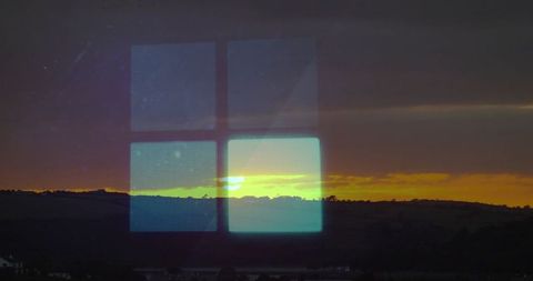 Futuristic Digital Reflection on Hills at Sunset