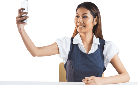 Transparent Background Smiling Businesswoman Taking Selfie