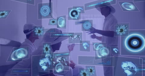 Diverse Team Analyzing Data in Futuristic Technology Environment