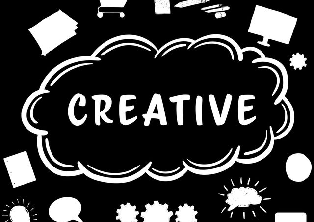 Creative Text Surrounded by Work and Ideas Icons on Black Background - Download Free Stock Photos Pikwizard.com