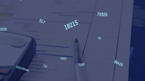 Animated Business Data Technology Concept with Calculator and Documents