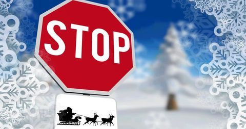 Festive Stop Sign with Santa Sleigh in Winter Wonderland - Download Free Stock Images Pikwizard.com
