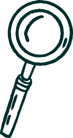 Stylized magnifying glass icon on transparent background