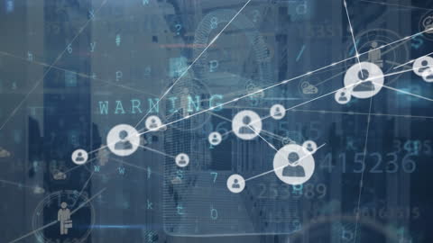 Network Connections Overlay with Warning Label in Server Room