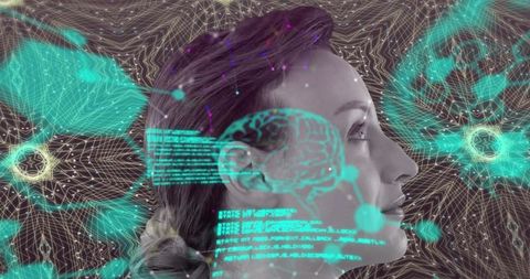 Futuristic medical data concept with profile of woman