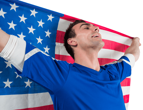 Celebrating American Soccer Fan Holding Flag Transparent Background
