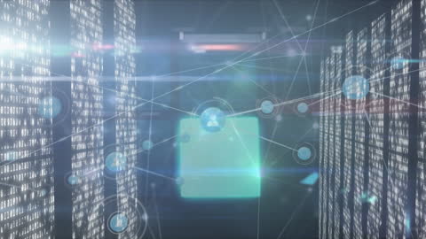 Futuristic Digital Network Interface with Floating Icons